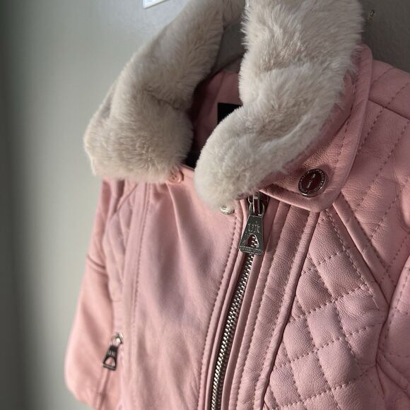 Urban Republic Pink Faux Leather Jacket w removable fur collar, Size 2T - Picture 3 of 15
